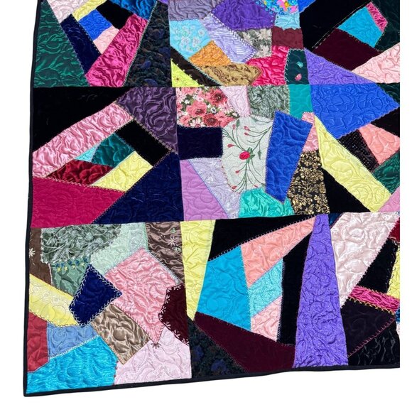 Crazy Quilt Handmade by the Valley Assembly Quilters Spokane Washington 42"x 72" - Picture 2 of 7
